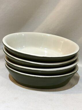 Set of 4 HALL #550 GREEN OVAL RESTAURANT WARE INDIVIDUAL CASSEROLE DISHES 8 OZ